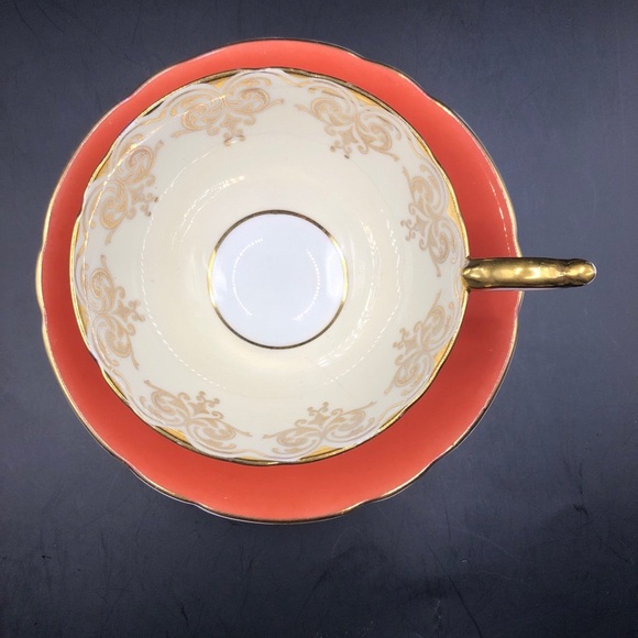 Aynsley B5131 Bone China Teacup and Saucer Orange Widemouth Gold Scrolls - Picture 2 of 5
